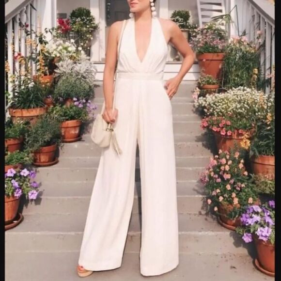 Jill Stuart Mara Halter Jumpsuit Ivory 6 EUC - Picture 1 of 10